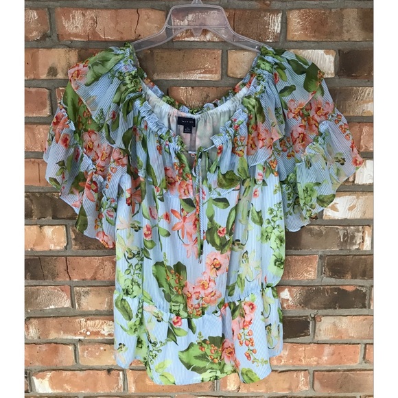 Tommy Hilfiger Women’s Striped and Floral Print Tassel Tie-Neck Top  XL - Picture 6 of 7